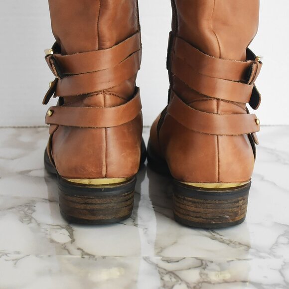 Steve Madden Albany Cognac Leather Belted Riding Boots Size 8 - Picture 6 of 9